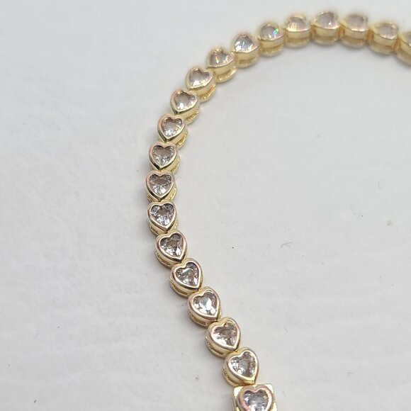 Gold plated heart tennis bracelet w clear crystals, 7in, Christmas holiday gift - Picture 8 of 9